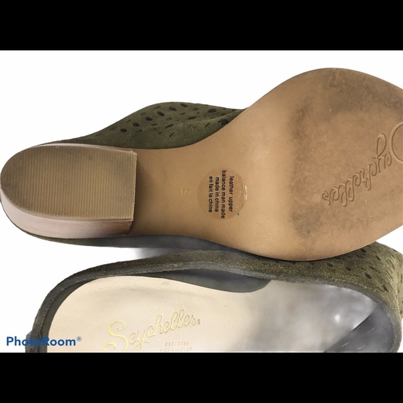 Seychelles Women's Green Suede Cutout Mules Heels - Picture 9 of 10